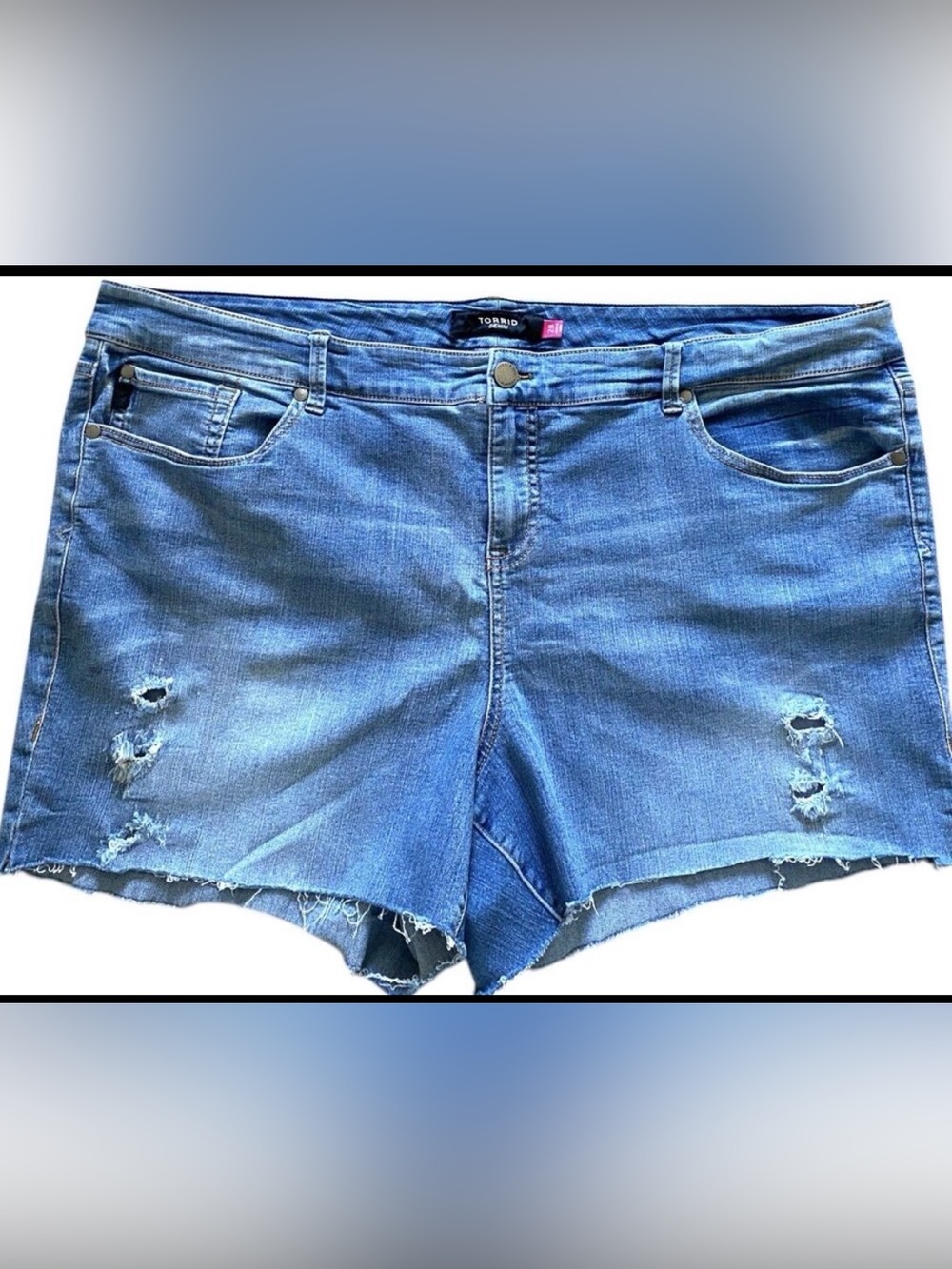 Torrid Denim Shorts Plus Size 28 3X 4X Distressed Frayed Hem High Rise Cut Offs